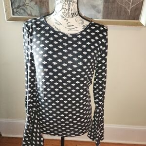 Adrianna Papell Black and White Long Flare Sleeve Top